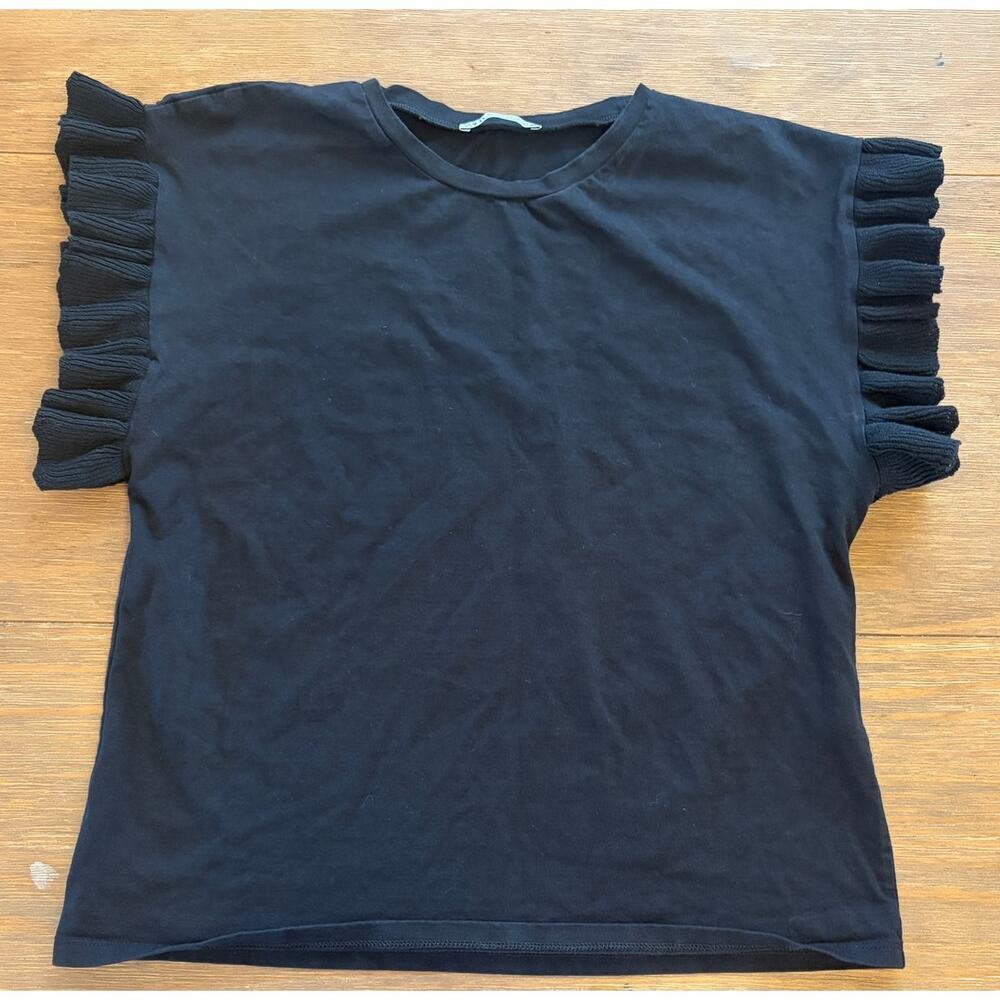 Zara Black Ruffle Sleeve Knit Top Size Small - Picture 4 of 4